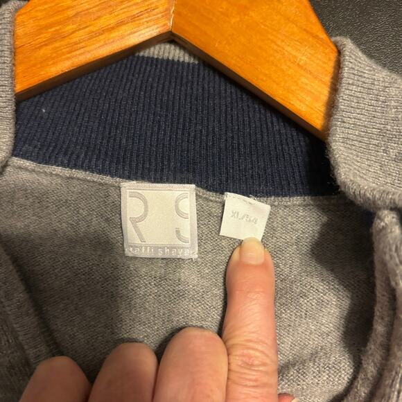 RS RAFFI Shaya Gray Cotton Wool Cashmere 1/4 Zip Sweater Mens Size XL Cable Knit - Picture 7 of 7